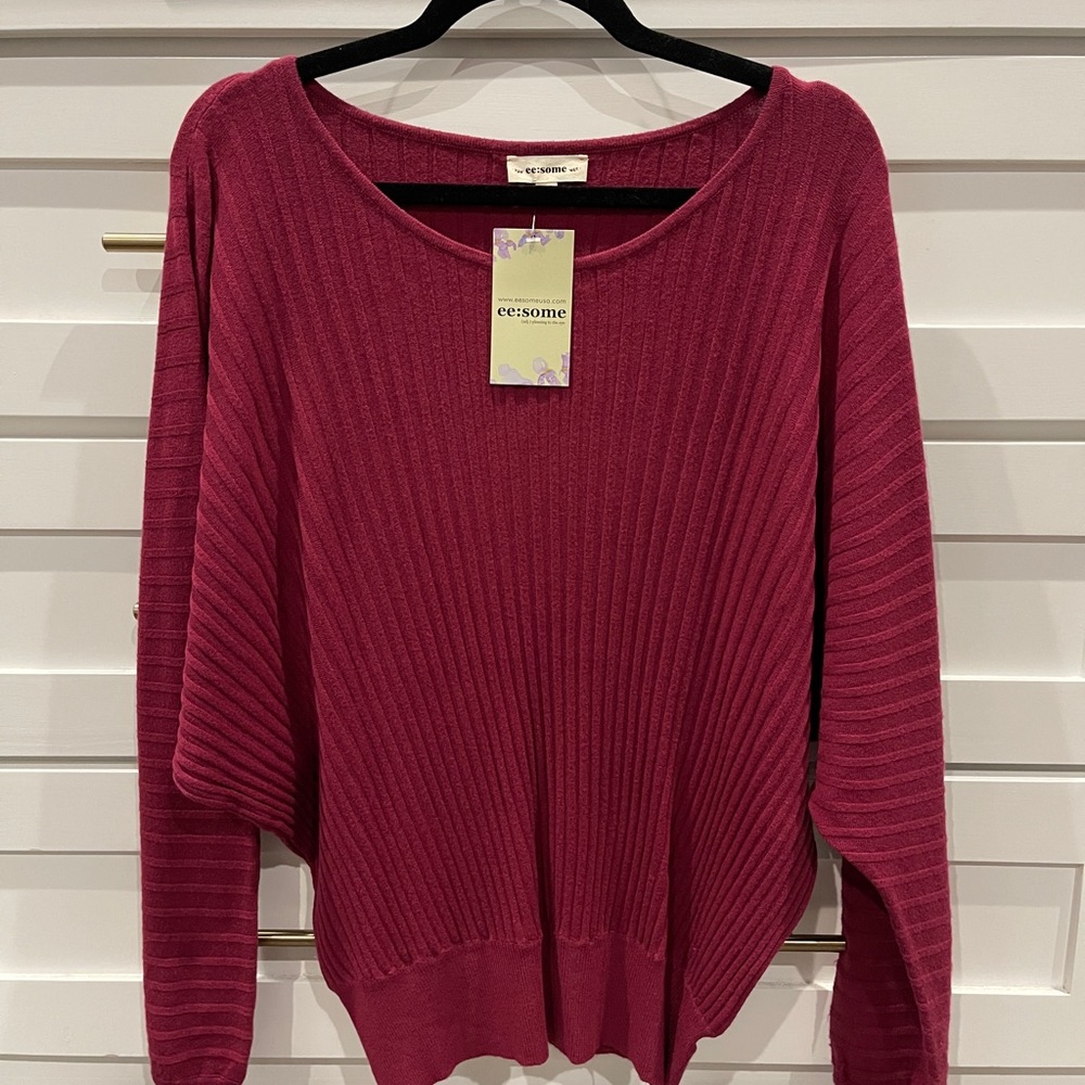 Pink long sleeve ribbed sweater.